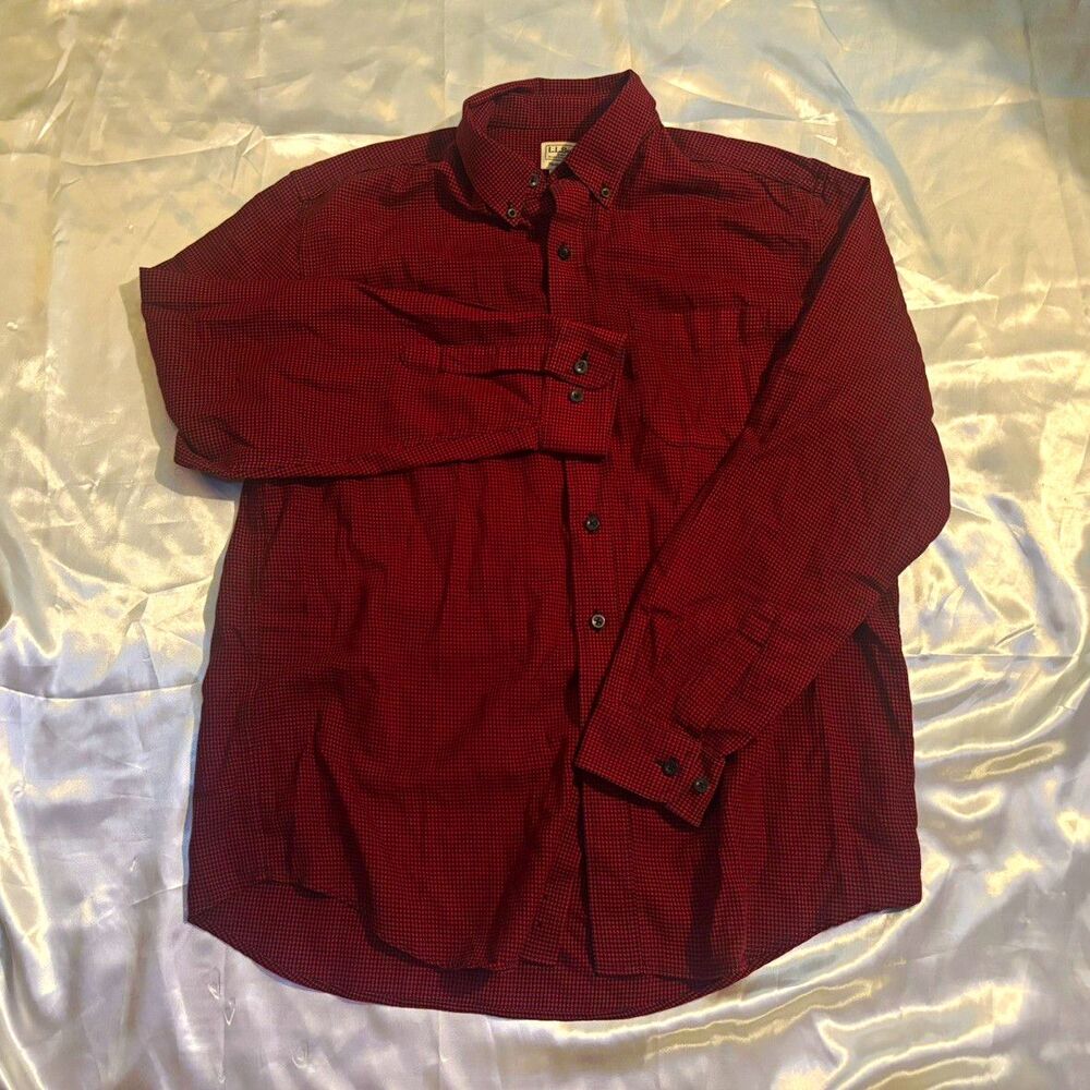 L.L. Bean Wicked Good Flannel Shirt Men's Large L-REG Red Black Houndstooth Ls